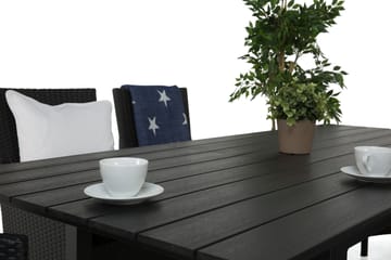 Ruokailuryhmä Portland 152-210x90 cm + 6 Thor Nojatuolia - Musta - Puutarhakalusteet - Ulkoryhmä - Ruokailuryhmät ulos