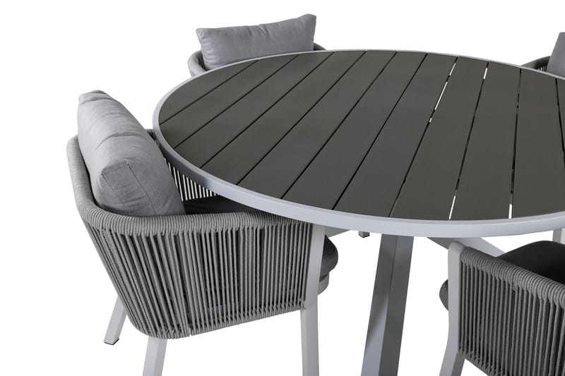 Ruokailuryhmä Parma Pyöreä 140 cm 4 Virya tuolia - Ruskea/Valkoinen - Puutarhakalusteet - Ulkoryhmä - Ruokailuryhmät ulos