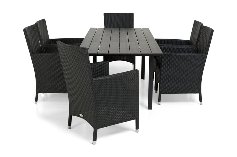 Ruokailuryhmä Portland 152-210x90 cm + 6 Thor Nojatuolia, Musta