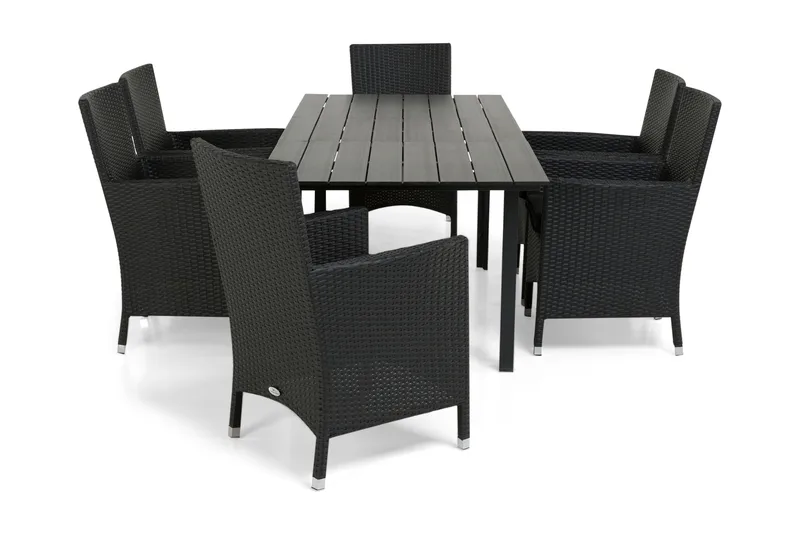 Ruokailuryhmä Portland 152-210x90 cm + 6 Thor Nojatuolia, Musta