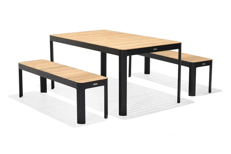 Ruokailuryhmä Portals 161 cm + 2 penkkiä, Musta/Puu