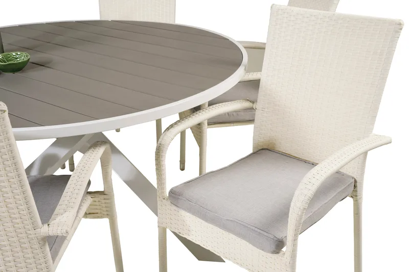 Ruokailuryhmä Parma Pyöreä 140 cm 6 Anna tuolia - Valkoinen - Puutarhakalusteet - Ulkoryhmä - Ruokailuryhmät ulos
