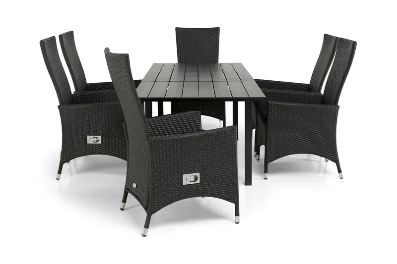 Ruokailuryhmä Portland 152-210x90 + 6 Jenny nojatuolia, Musta