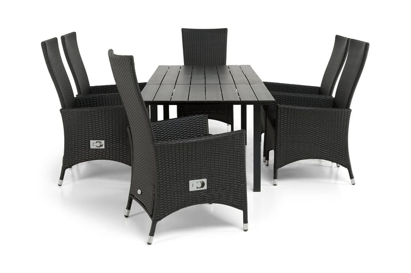 Ruokailuryhmä Portland 152-210x90 + 6 Jenny nojatuolia, Musta