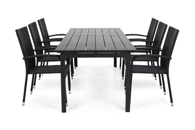 Ruokailuryhmä Portland 220-280x90 + 6 Thor Light tuolia - Musta - Puutarhakalusteet - Ulkoryhmä - Ruokailuryhmät ulos