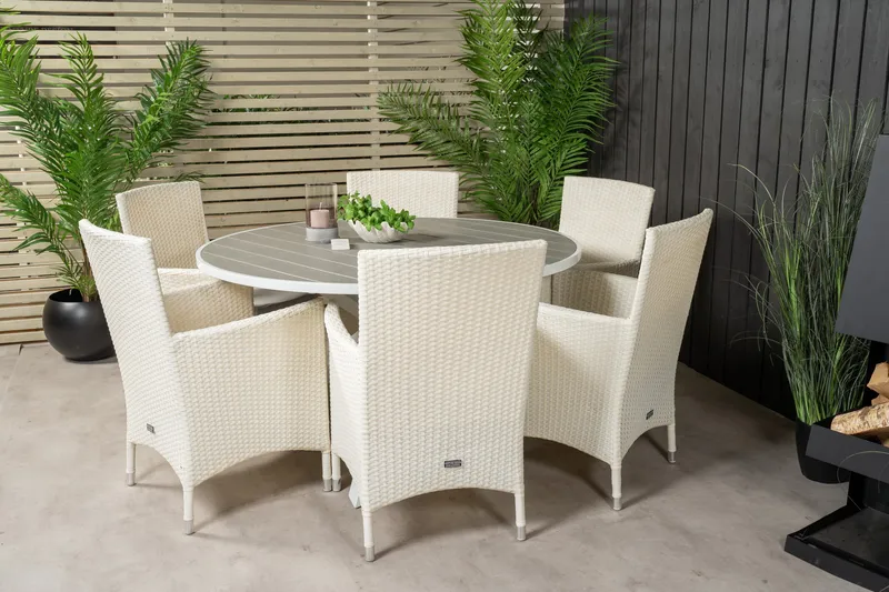 Ruokailuryhmä Parma Pyöreä 140 cm 6 Malin tuolia - Musta/Harmaa - Puutarhakalusteet - Ulkoryhmä - Ruokailuryhmät ulos