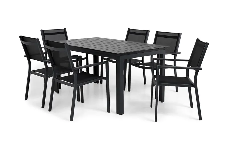 Ruokailuryhmä Portland 152-210x90 + 6 Sierra tuolia - Musta - Puutarhakalusteet - Ulkoryhmä - Ruokailuryhmät ulos