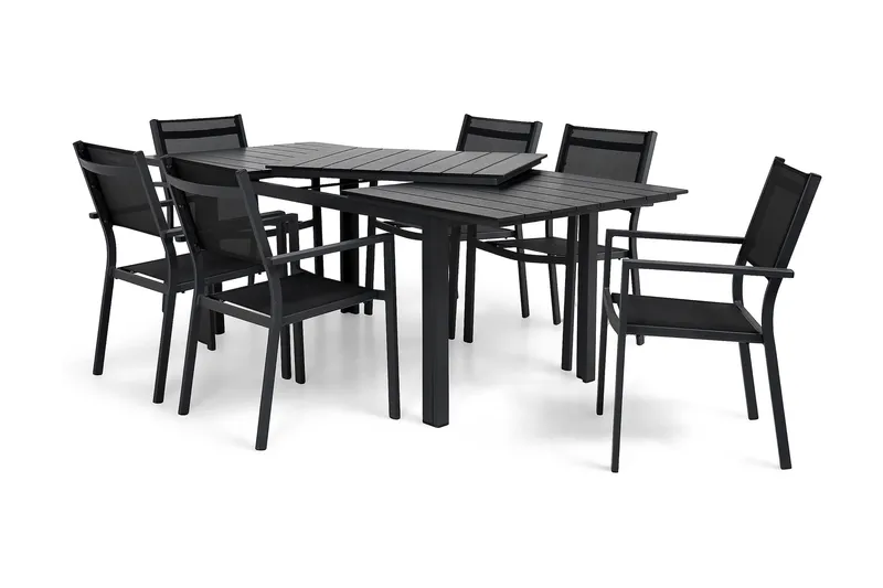 Ruokailuryhmä Portland 152-210x90 + 6 Sierra tuolia - Musta - Puutarhakalusteet - Ulkoryhmä - Ruokailuryhmät ulos