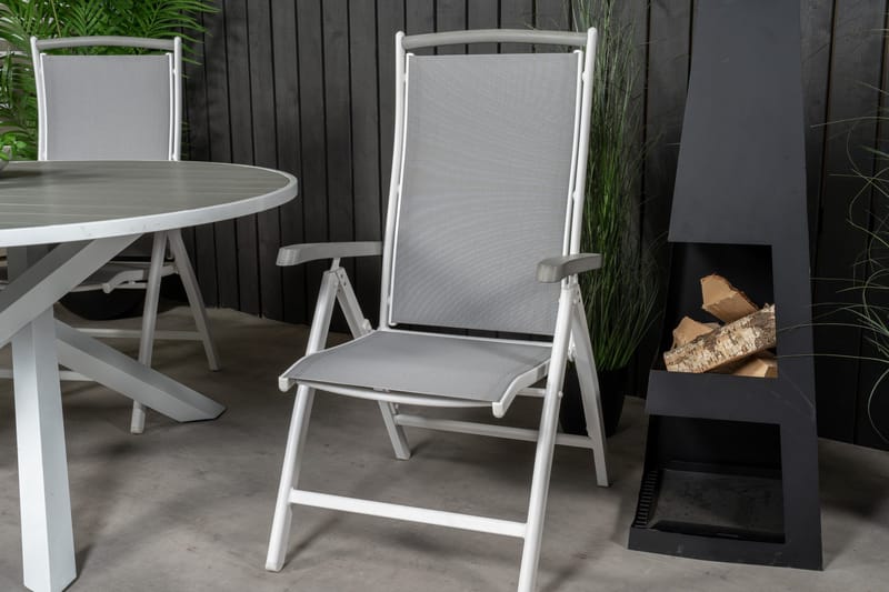 Ruokailuryhmä Parma Pyöreä 140 cm 4 Albany tuolia - Valkoinen/Harmaa - Puutarhakalusteet - Ulkoryhmä - Ruokailuryhmät ulos