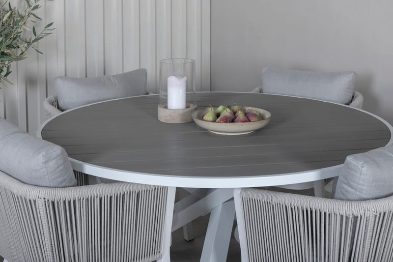 Ruokailuryhmä Parma Pyöreä 140 cm 4 Virya tuolia - Ruskea/Valkoinen - Puutarhakalusteet - Ulkoryhmä - Ruokailuryhmät ulos