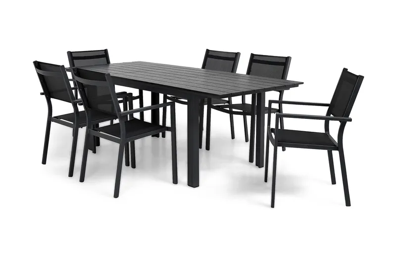 Ruokailuryhmä Portland 152-210x90 + 6 Sierra tuolia - Musta - Puutarhakalusteet - Ulkoryhmä - Ruokailuryhmät ulos