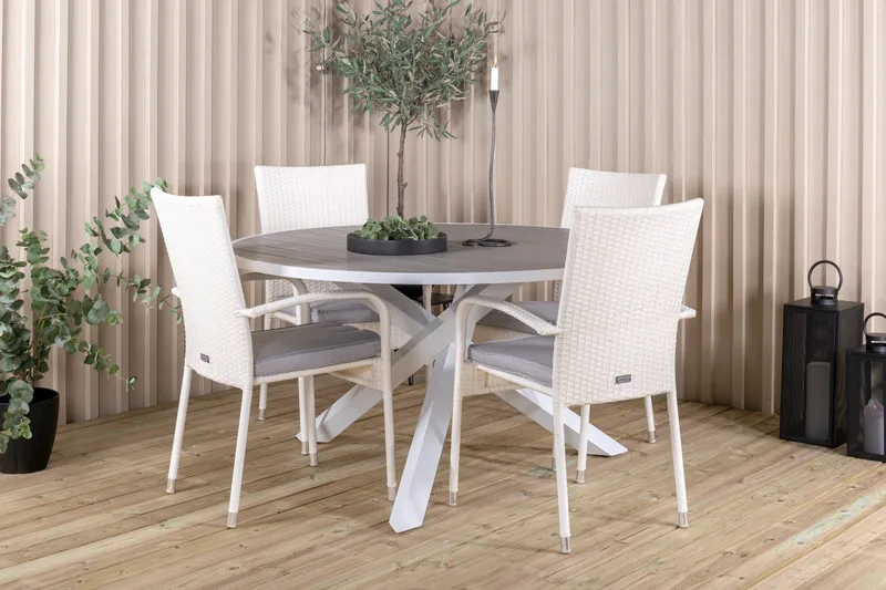 Ruokailuryhmä Parma Pyöreä 140 cm 4 Anna tuolia - Valkoinen - Puutarhakalusteet - Ulkoryhmä - Ruokailuryhmät ulos