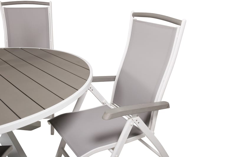 Ruokailuryhmä Parma Pyöreä 140 cm 4 Albany tuolia - Valkoinen/Harmaa - Puutarhakalusteet - Ulkoryhmä - Ruokailuryhmät ulos