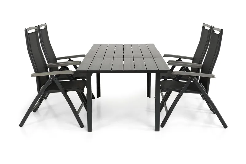 Ruokailuryhmä Portland 152-210x90 + 4 Monaco Lyx tuolia, Musta/Harmaa