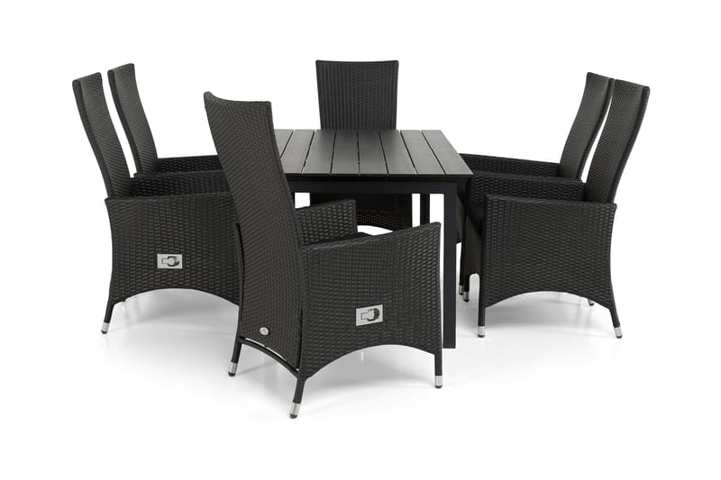Ruokailuryhmä Portland 152-210x90 + 6 Jenny nojatuolia - Musta - Puutarhakalusteet - Ulkoryhmä - Ruokailuryhmät ulos