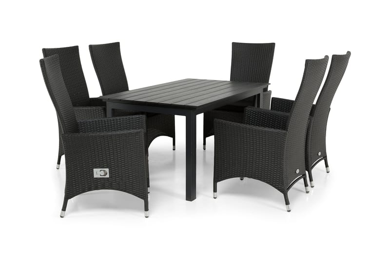 Ruokailuryhmä Portland 152-210x90 + 6 Jenny nojatuolia - Musta - Puutarhakalusteet - Ulkoryhmä - Ruokailuryhmät ulos