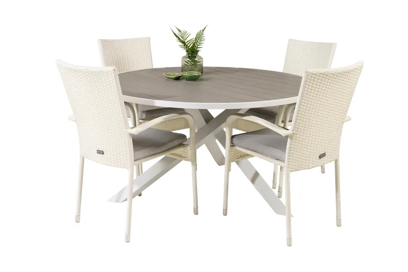 Ruokailuryhmä Parma Pyöreä 140 cm 4 Anna tuolia - Valkoinen - Puutarhakalusteet - Ulkoryhmä - Ruokailuryhmät ulos