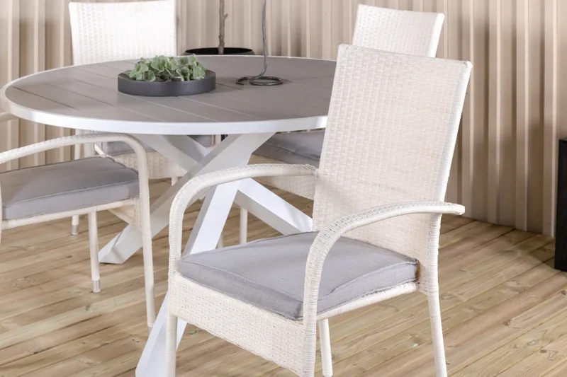 Ruokailuryhmä Parma Pyöreä 140 cm 4 Anna tuolia - Valkoinen - Puutarhakalusteet - Ulkoryhmä - Ruokailuryhmät ulos