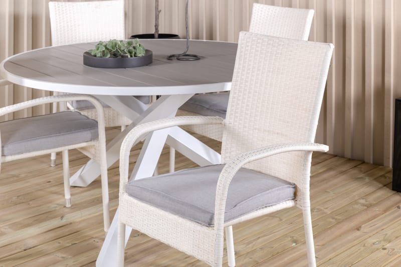 Ruokailuryhmä Parma Pyöreä 140 cm 4 Anna tuolia - Valkoinen - Puutarhakalusteet - Ulkoryhmä - Ruokailuryhmät ulos