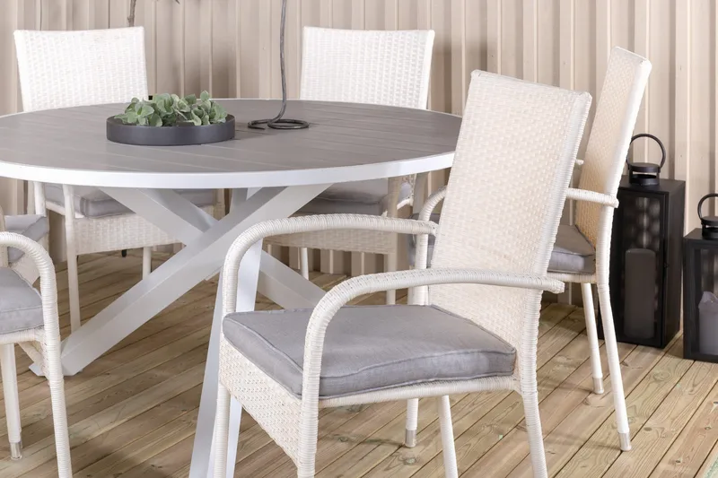 Ruokailuryhmä Parma Pyöreä 140 cm 6 Anna tuolia - Valkoinen - Puutarhakalusteet - Ulkoryhmä - Ruokailuryhmät ulos