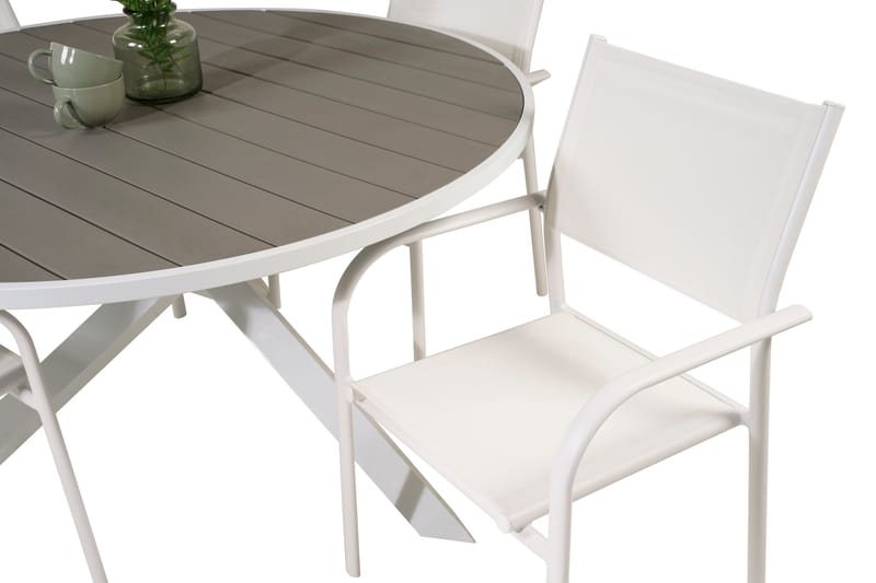 Ruokailuryhmä Parma Pyöreä 140 cm 4 Santorini tuolia - Valkoinen - Puutarhakalusteet - Ulkoryhmä - Ruokailuryhmät ulos