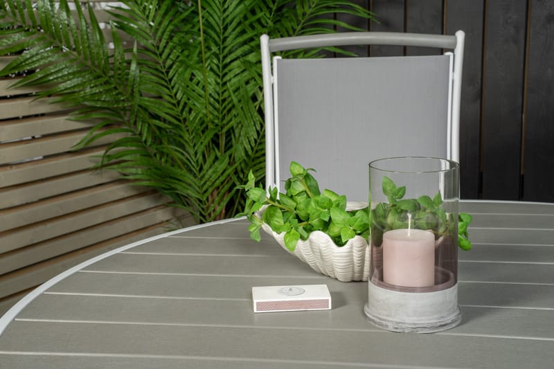 Ruokailuryhmä Parma Pyöreä 140 cm 4 Albany tuolia - Valkoinen/Harmaa - Puutarhakalusteet - Ulkoryhmä - Ruokailuryhmät ulos