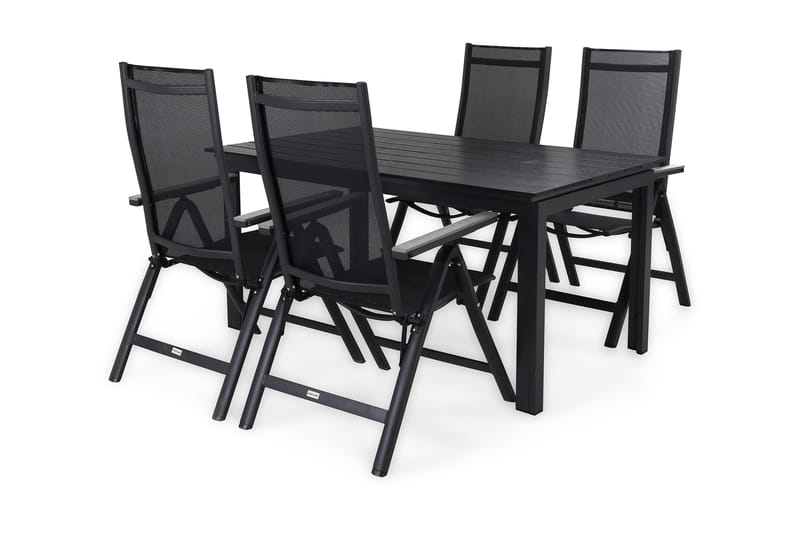 Ruokailuryhmä Portland 152-210x90 + 4 Monaco Light tuolia - Musta/Harmaa - Puutarhakalusteet - Ulkoryhmä - Ruokailuryhmät ulos