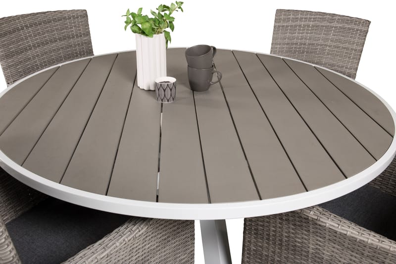 Ruokailuryhmä Parma Pyöreä 140 cm 4 Malin tuolia - Luonnonväri/Musta - Puutarhakalusteet - Ulkoryhmä - Ruokailuryhmät ulos