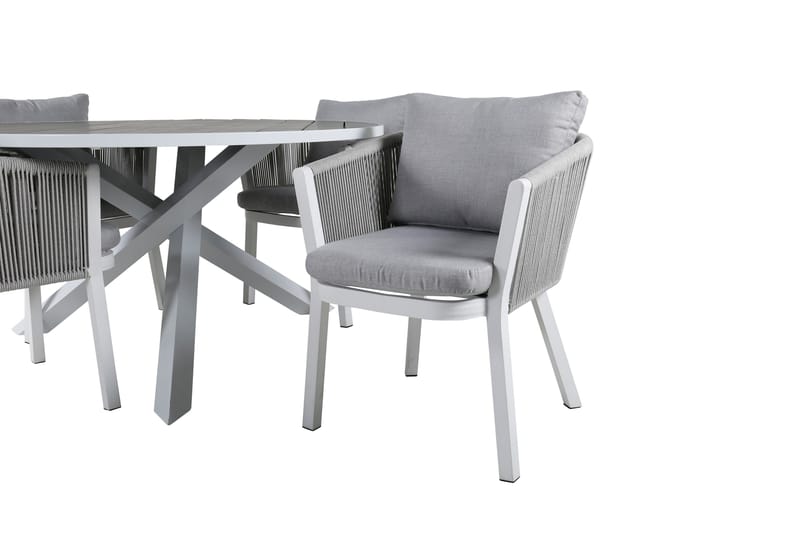 Ruokailuryhmä Parma Pyöreä 140 cm 4 Virya tuolia - Ruskea/Valkoinen - Puutarhakalusteet - Ulkoryhmä - Ruokailuryhmät ulos