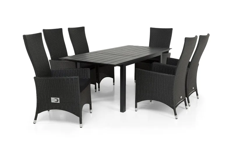 Ruokailuryhmä Portland 152-210x90 + 6 Jenny nojatuolia - Musta - Puutarhakalusteet - Ulkoryhmä - Ruokailuryhmät ulos