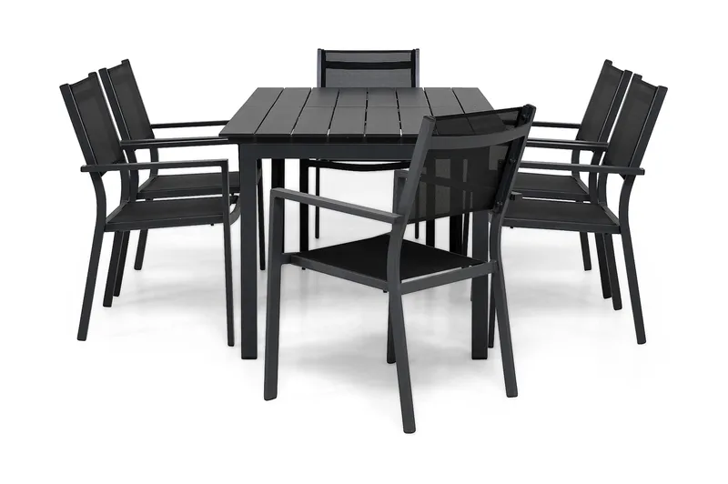 Ruokailuryhmä Portland 152-210x90 + 6 Sierra tuolia, Musta