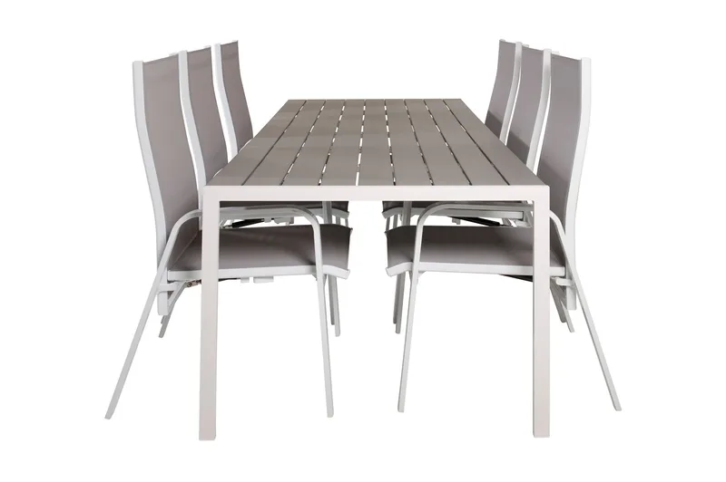 Ruokapöytä ja 6 Dusternbrook nojatuolia, Polywood/Valkoinen