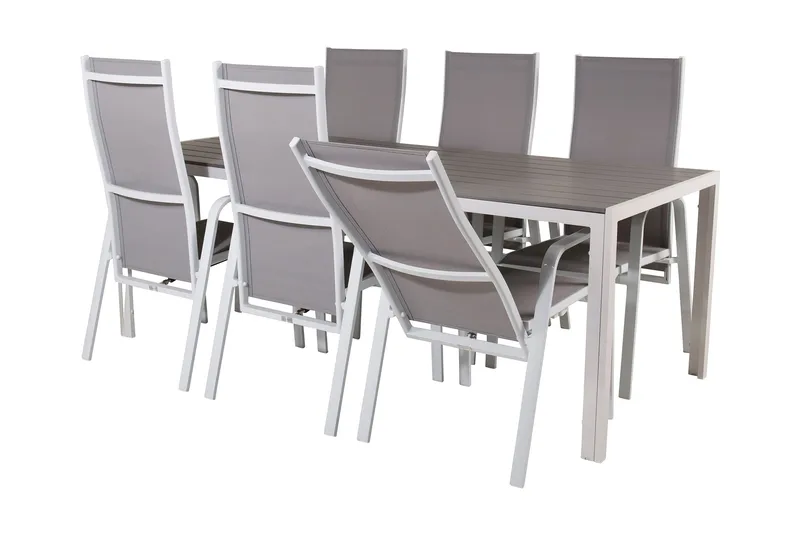 Ruokapöytä ja 6 Dusternbrook nojatuolia - Polywood/Valkoinen - Puutarhakalusteet - Ulkoryhmä - Ruokailuryhmät ulos