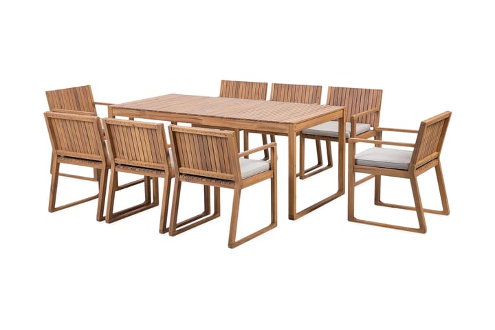 Sassari Pöytä ja 8 tuolia pehmusteet ruskeanharmaa - Ruokailuryhmät ulos