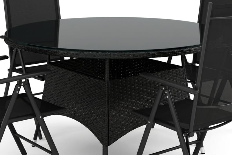 Thor-ulkokäyttöön tarkoitettu pyöreä ruokailuryhmä 140 cm, 4 Maggie-säätötuolilla - Musta - Puutarhakalusteet - Ulkoryhmä - Ruokailuryhmät ulos