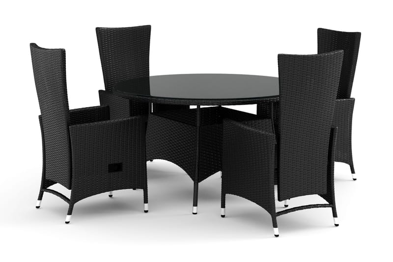 Thor-ulkokäyttöön tarkoitettu pyöreä ruokailuryhmä 140 cm, 4 Jenny-ruokailutuolilla, Musta