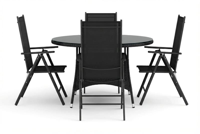 Thor-ulkokäyttöön tarkoitettu pyöreä ruokailuryhmä 140 cm, 4 Maggie-säätötuolilla - Musta - Puutarhakalusteet - Ulkoryhmä - Ruokailuryhmät ulos