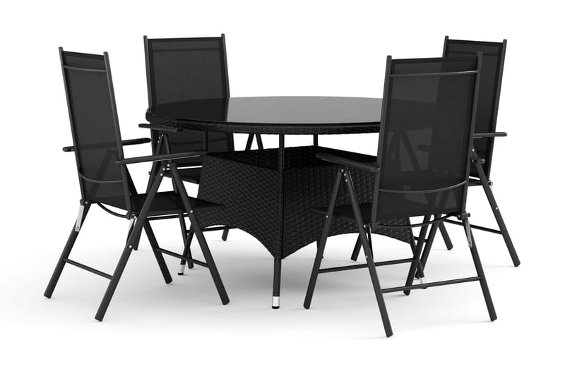 Thor-ulkokäyttöön tarkoitettu pyöreä ruokailuryhmä 140 cm, 4 Maggie-säätötuolilla - Musta - Puutarhakalusteet - Ulkoryhmä - Ruokailuryhmät ulos