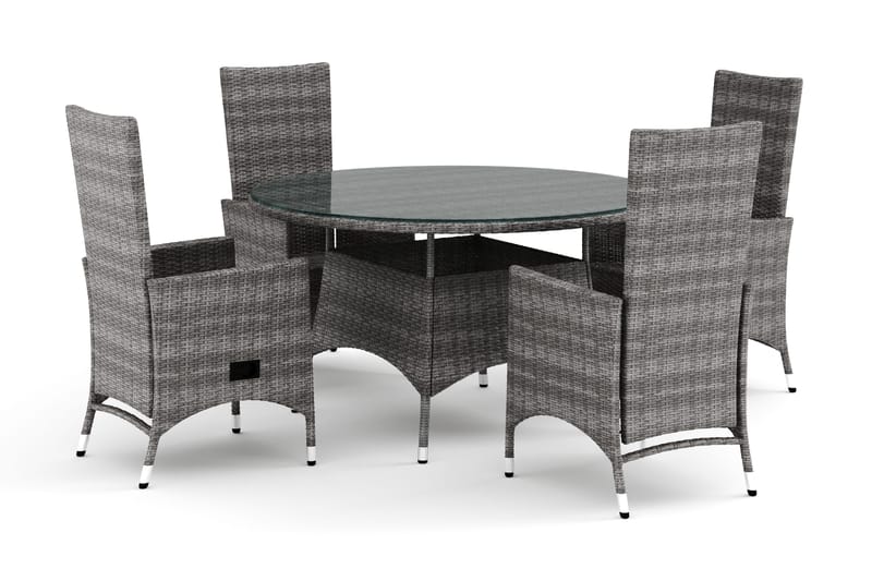 Thor ulkokäyttöön tarkoitettu pyöreä ruokailuryhmä 140 cm, 4 Jenny-ruokatuolia, Harmaa