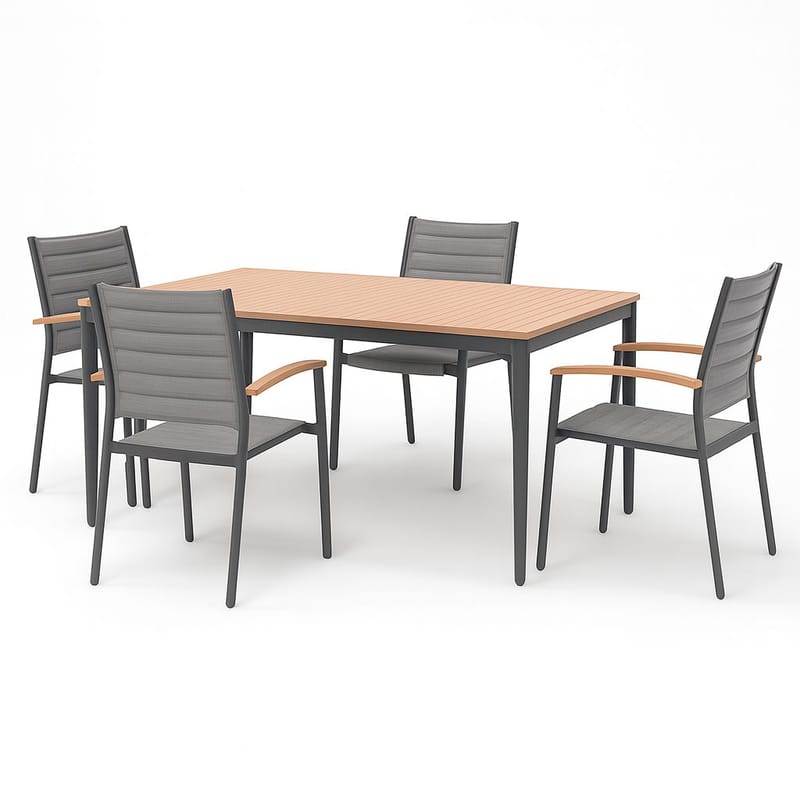 TOPAZ Ulkoruokailuryhmä 144 cm 4 käsinojatuolia - Magnesiumharmaa - Puutarhakalusteet - Ulkoryhmä - Ruokailuryhmät ulos