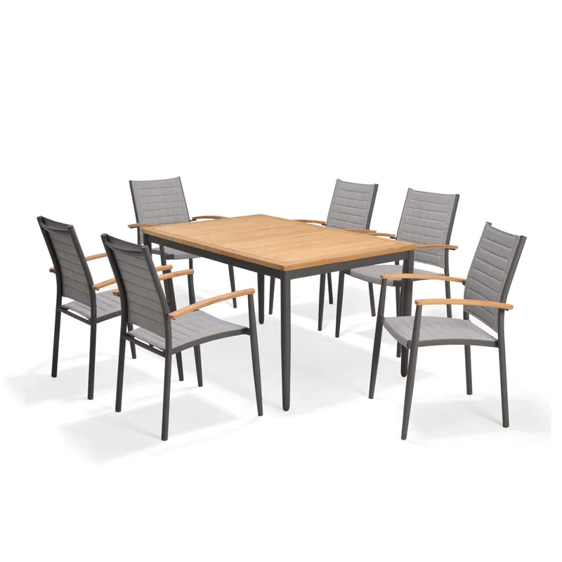 TOPAZ Ulkoruokailuryhmä 144 cm 6 käsinojatuolia, Harmaa