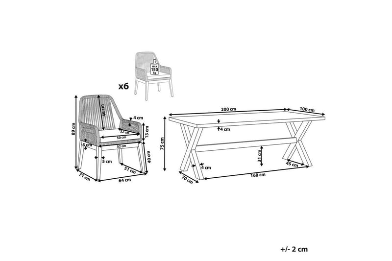 Trädgårdsmöbelset Beliani Olbia 6-sits Krämvit/svart/ljust trä Cream white||Black||Light wood - Puutarhakalusteet - Ulkoryhmä - Ruokailuryhmät ulos