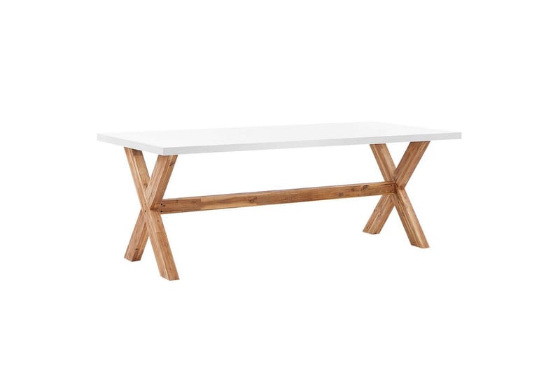 Trädgårdsmöbelset Beliani Olbia 6-sits Krämvit/svart/ljust trä White||Beige||Light wood - Puutarhakalusteet - Ulkoryhmä - Ruokailuryhmät ulos