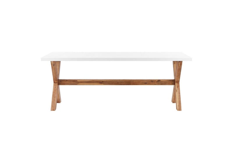 Trädgårdsmöbelset Beliani Olbia 6-sits Krämvit/svart/ljust trä White||Beige||Light wood - Puutarhakalusteet - Ulkoryhmä - Ruokailuryhmät ulos