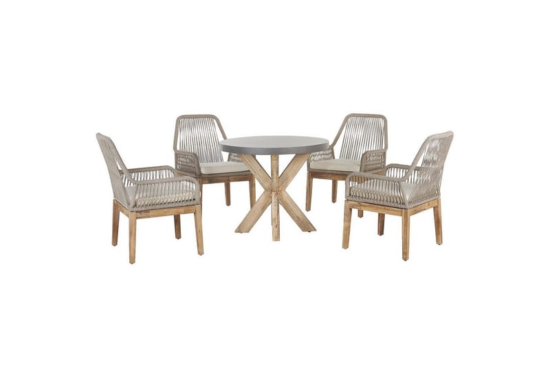 Trädgårdsmöbelset Beliani Olbia med runt betongbord Grey||Beige||Light wood, undefined