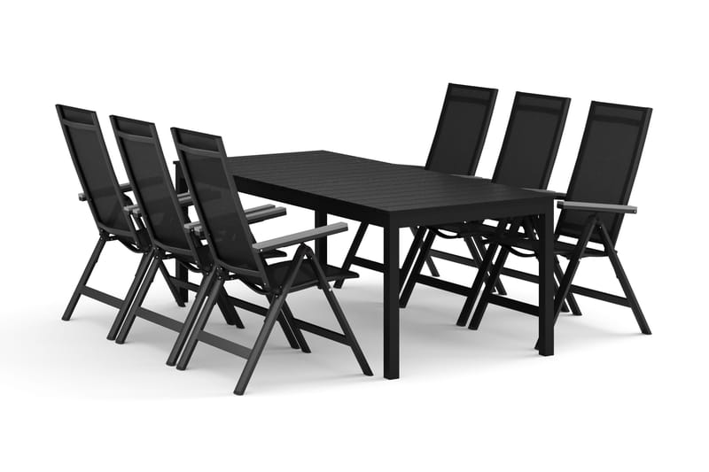 Tunis jatkettava ulkoruokailuryhmä 205/305x90 cm, 6 Monaco Light -säätötuolia, Musta/Musta