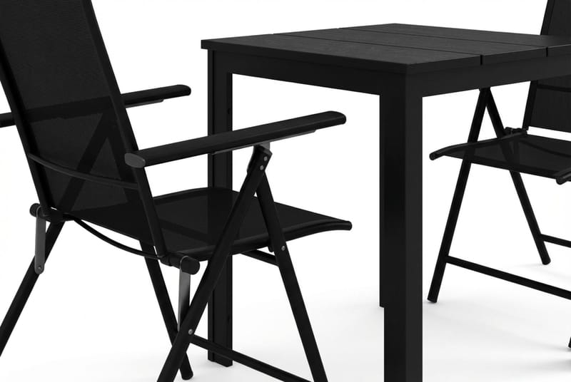Tunis ulkokäyttöön kahvilasetti 70x70 cm, 2 Sanna-säätötuolilla - Musta/Musta - Puutarhakalusteet - Parveke - Parvekekalusteet - Parvekesetti