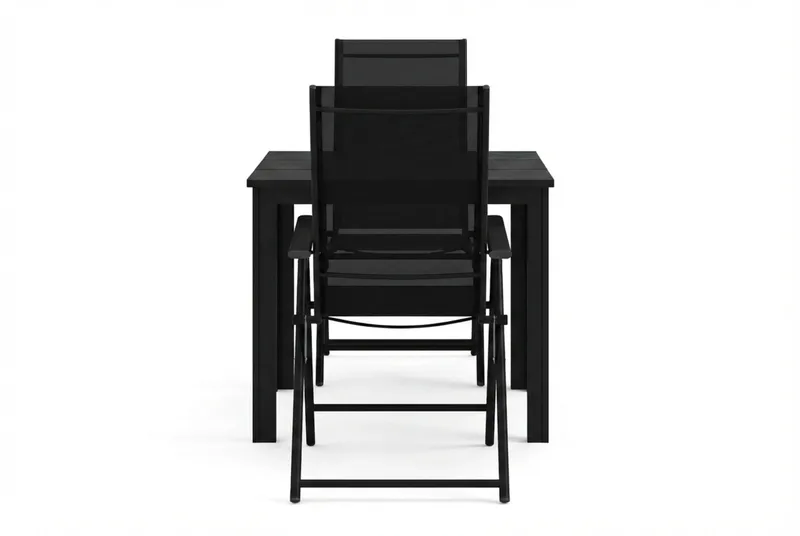 Tunis ulkokäyttöön kahvilasetti 70x70 cm, 2 Sanna-säätötuolilla - Musta/Musta - Puutarhakalusteet - Parveke - Parvekekalusteet - Parvekesetti