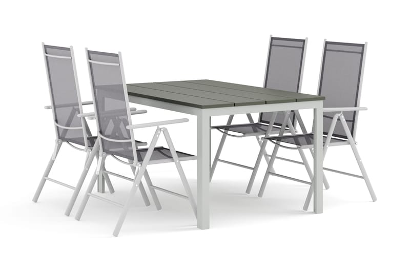 Tunis ulkokäyttöön ruokailuryhmä 140x90 cm, 4 Maggie-säätötuolilla - Valkoinen/Harmaa - Puutarhakalusteet - Ulkoryhmä - Ruokailuryhmät ulos