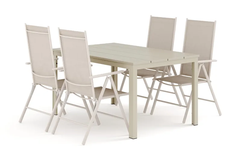 Tunis ulkokäyttöön tarkoitettu ruokailuryhmä 140x90 cm, 4 Maggie-säätötuolia - Beige/Beige - Puutarhakalusteet - Ulkoryhmä - Ruokailuryhmät ulos